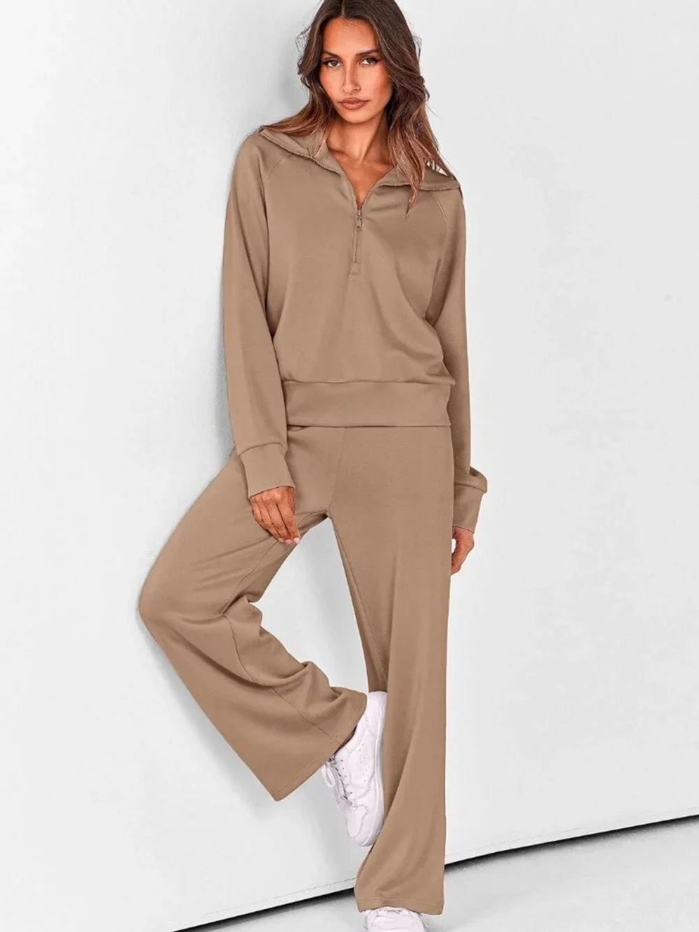 PRETTYGARDEN 2 Piece Lounge Set Sweatsuit Khaki L
